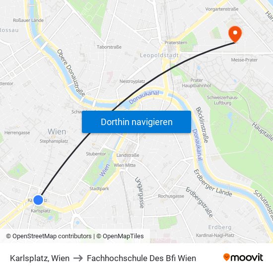 Karlsplatz, Wien to Fachhochschule Des Bfi Wien map