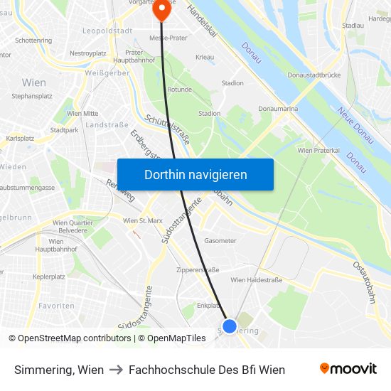 Simmering, Wien to Fachhochschule Des Bfi Wien map