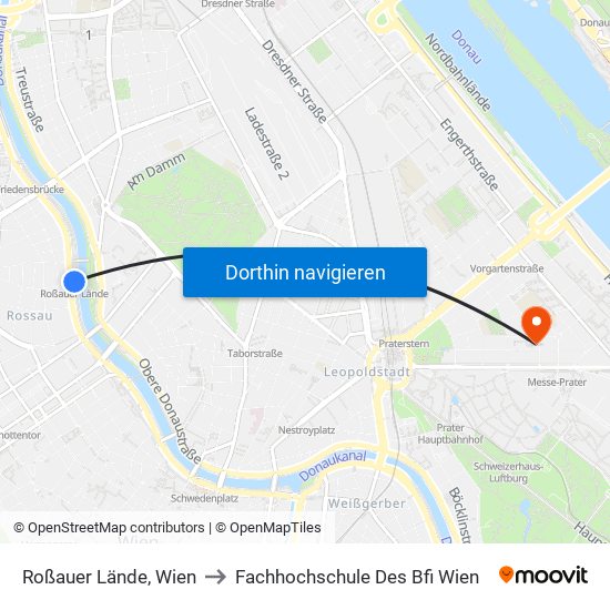 Roßauer Lände, Wien to Fachhochschule Des Bfi Wien map