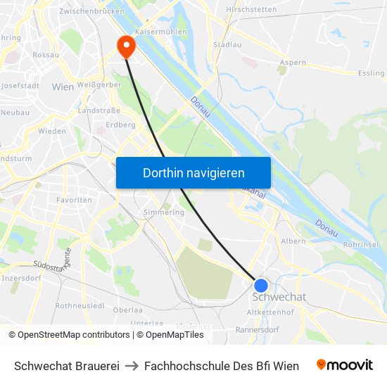 Schwechat Brauerei to Fachhochschule Des Bfi Wien map