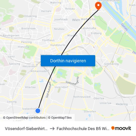 Vösendorf-Siebenhirten to Fachhochschule Des Bfi Wien map