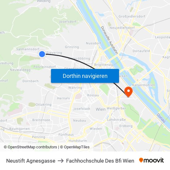 Neustift Agnesgasse to Fachhochschule Des Bfi Wien map