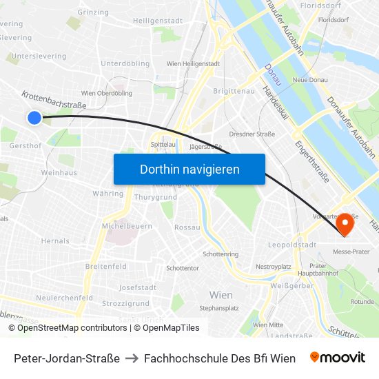 Peter-Jordan-Straße to Fachhochschule Des Bfi Wien map