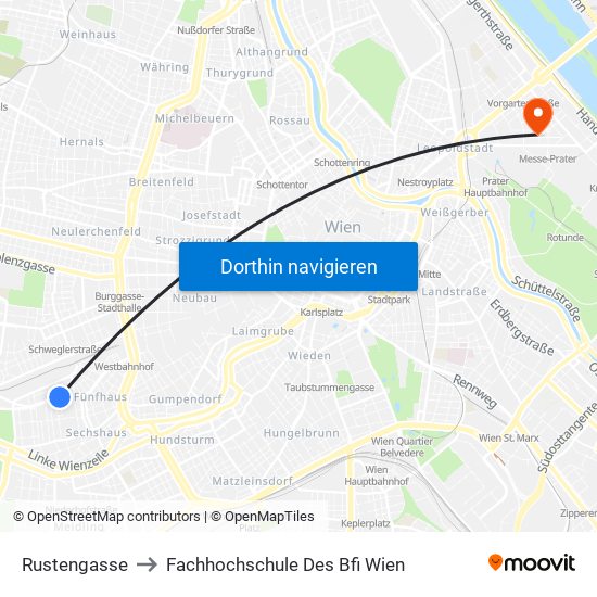 Rustengasse to Fachhochschule Des Bfi Wien map