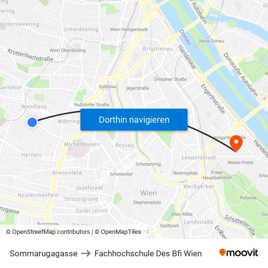 Sommarugagasse to Fachhochschule Des Bfi Wien map