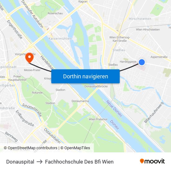 Donauspital to Fachhochschule Des Bfi Wien map