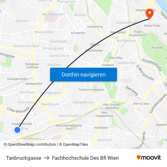 Tanbruckgasse to Fachhochschule Des Bfi Wien map