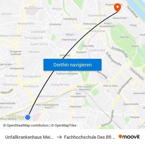 Unfallkrankenhaus Meidling to Fachhochschule Des Bfi Wien map