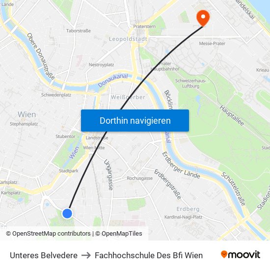 Unteres Belvedere to Fachhochschule Des Bfi Wien map