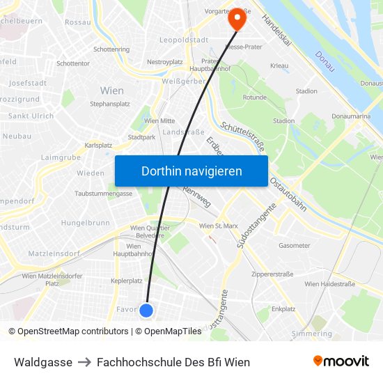 Waldgasse to Fachhochschule Des Bfi Wien map