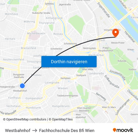 Westbahnhof to Fachhochschule Des Bfi Wien map