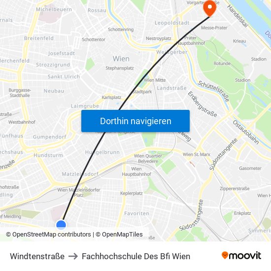 Windtenstraße to Fachhochschule Des Bfi Wien map