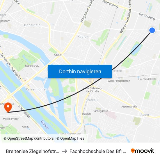 Breitenlee Ziegelhofstraße to Fachhochschule Des Bfi Wien map