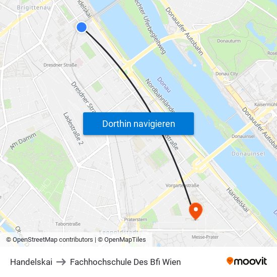 Handelskai to Fachhochschule Des Bfi Wien map