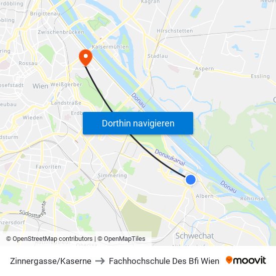 Zinnergasse/Kaserne to Fachhochschule Des Bfi Wien map