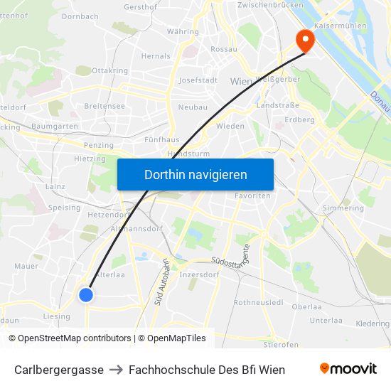 Carlbergergasse to Fachhochschule Des Bfi Wien map