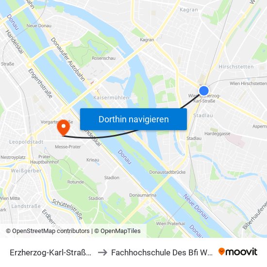 Erzherzog-Karl-Straße S to Fachhochschule Des Bfi Wien map