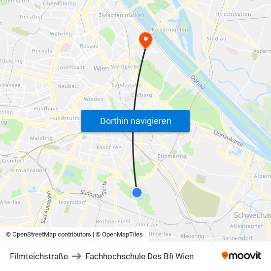 Filmteichstraße to Fachhochschule Des Bfi Wien map