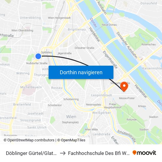 Döblinger Gürtel/Glatzg. to Fachhochschule Des Bfi Wien map