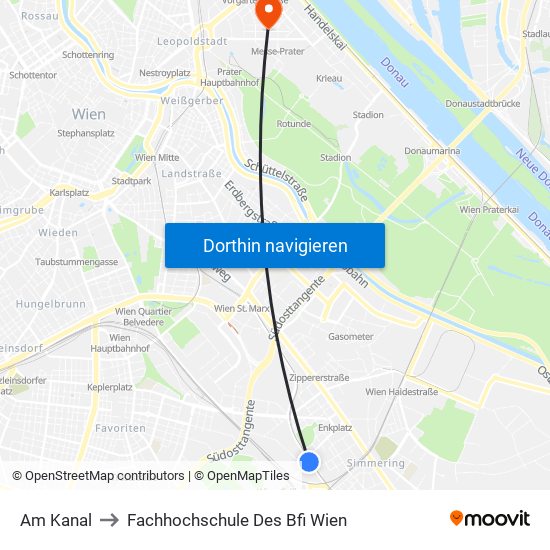 Am Kanal to Fachhochschule Des Bfi Wien map