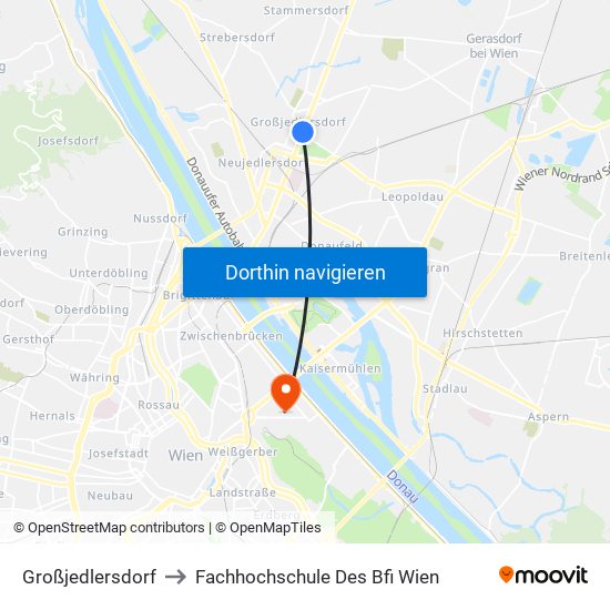 Großjedlersdorf to Fachhochschule Des Bfi Wien map