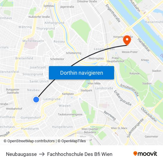 Neubaugasse to Fachhochschule Des Bfi Wien map