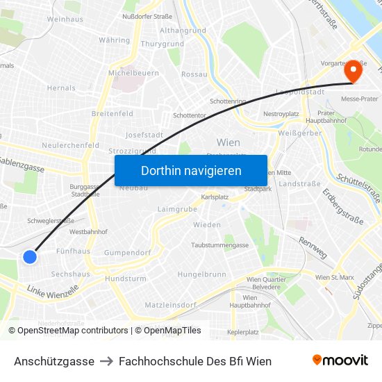 Anschützgasse to Fachhochschule Des Bfi Wien map