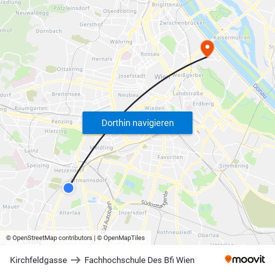 Kirchfeldgasse to Fachhochschule Des Bfi Wien map