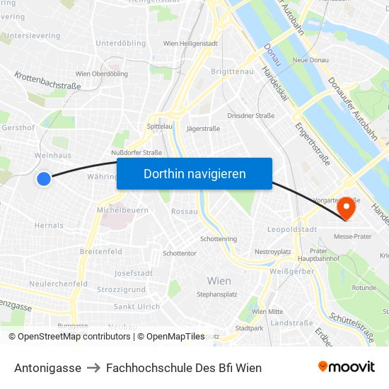 Antonigasse to Fachhochschule Des Bfi Wien map