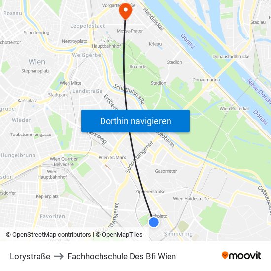 Lorystraße to Fachhochschule Des Bfi Wien map