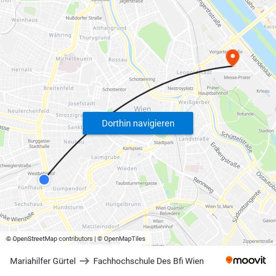 Mariahilfer Gürtel to Fachhochschule Des Bfi Wien map