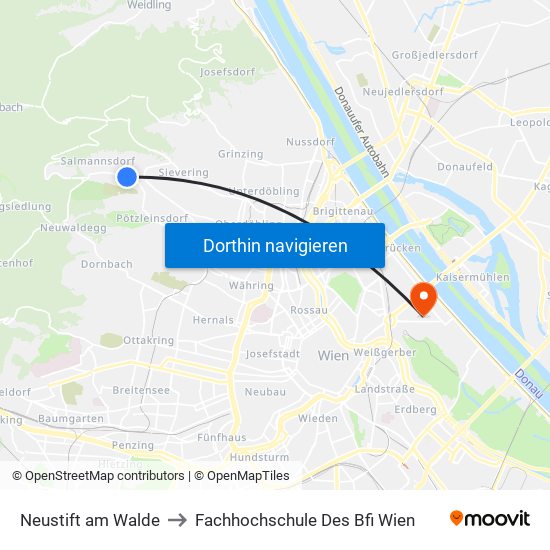 Neustift am Walde to Fachhochschule Des Bfi Wien map