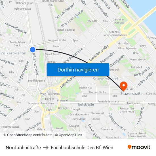 Nordbahnstraße to Fachhochschule Des Bfi Wien map