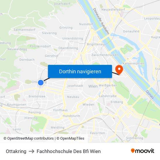 Ottakring to Fachhochschule Des Bfi Wien map