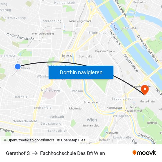 Gersthof S to Fachhochschule Des Bfi Wien map