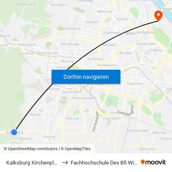Kalksburg Kirchenplatz to Fachhochschule Des Bfi Wien map