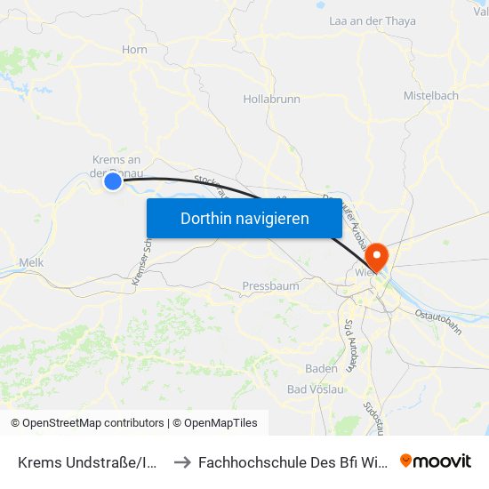 Krems Undstraße/Imc to Fachhochschule Des Bfi Wien map