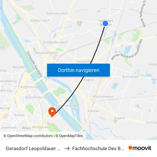 Gerasdorf Leopoldauer Straße to Fachhochschule Des Bfi Wien map