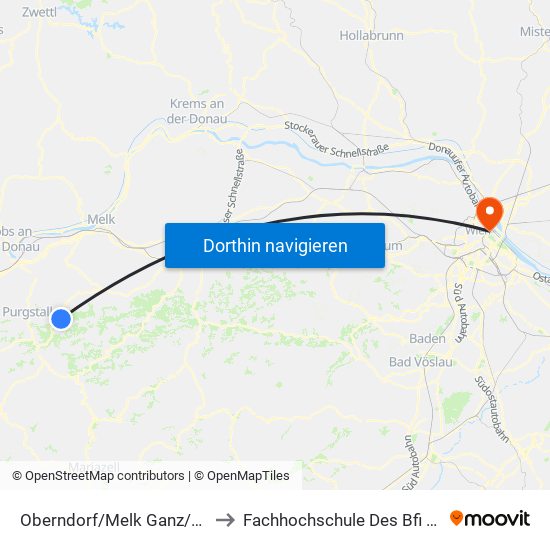 Oberndorf/Melk Ganz/Wies to Fachhochschule Des Bfi Wien map