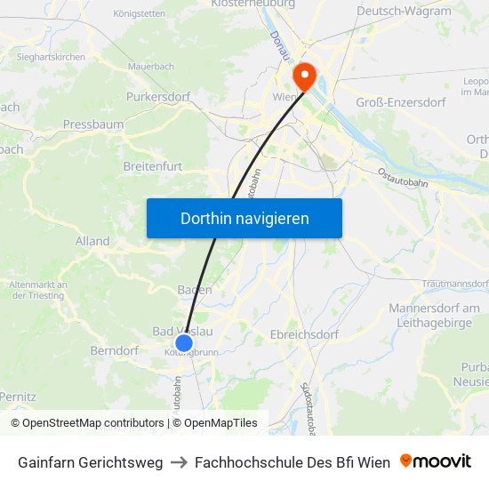 Gainfarn Gerichtsweg to Fachhochschule Des Bfi Wien map