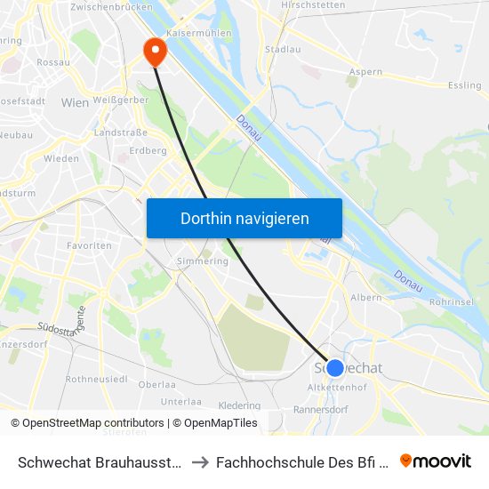 Schwechat Brauhausstraße to Fachhochschule Des Bfi Wien map