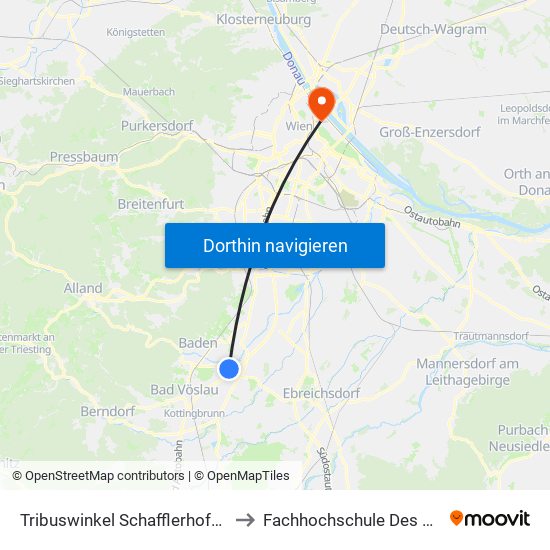 Tribuswinkel Schafflerhofsiedlung to Fachhochschule Des Bfi Wien map