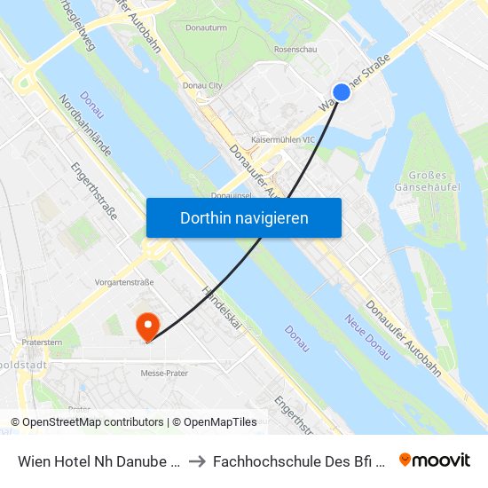 Wien Hotel Nh Danube City to Fachhochschule Des Bfi Wien map