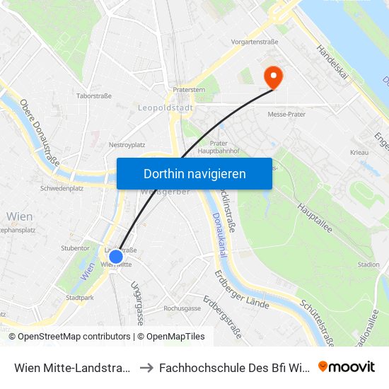 Wien Mitte-Landstraße to Fachhochschule Des Bfi Wien map