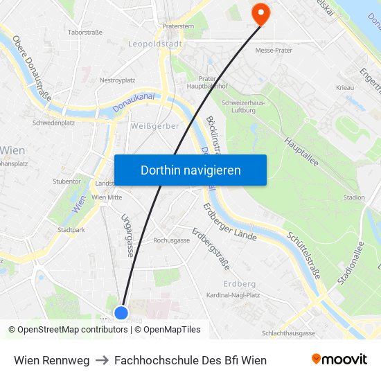 Wien Rennweg to Fachhochschule Des Bfi Wien map