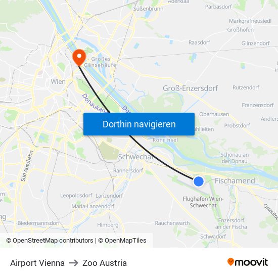 Airport Vienna to Zoo Austria map