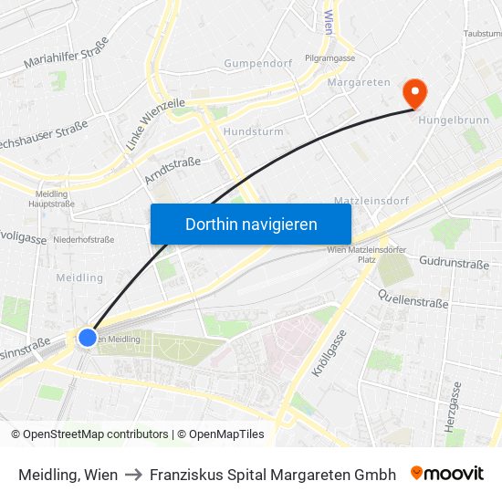 Meidling, Wien to Franziskus Spital Margareten Gmbh map