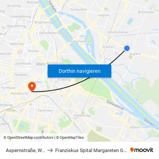 Aspernstraße, Wien to Franziskus Spital Margareten Gmbh map