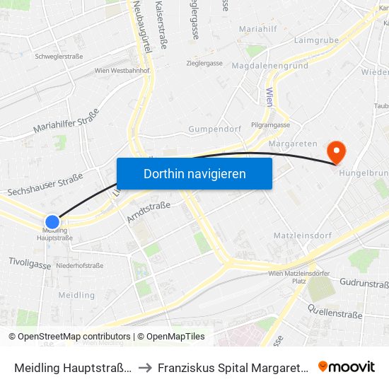 Meidling Hauptstraße, Wien to Franziskus Spital Margareten Gmbh map