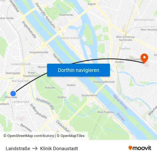Landstraße to Klinik Donaustadt map